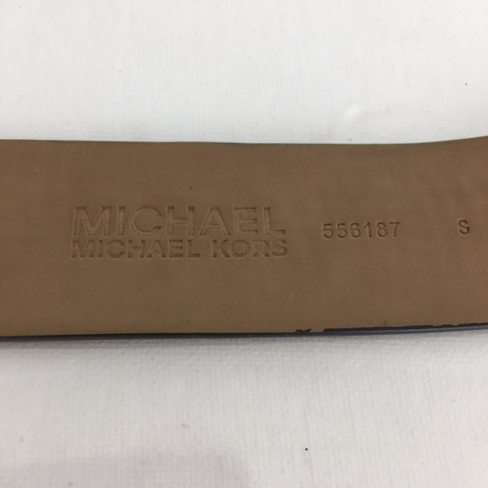 Michael Kors Black Leather Monogram Belt Gold Tone Metal Horseshoe Buckle Size S - Picture 9 of 10